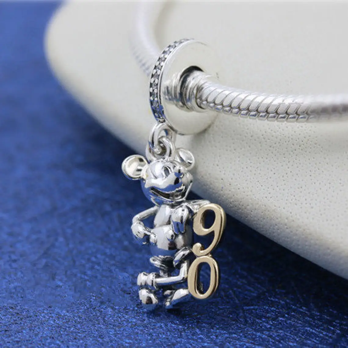 

925 Sterling Silver Micky 90th Anniversary Dangle Charm Bead Fits All European Pandora Jewelry Bracelets Necklaces