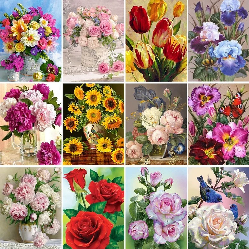 

5D DIY Diamond Painting Flowers Vase Cross Stitch Kit Full Drill Embroidery Rose Mosaic Art Picture of Rhinestones Decor Gift