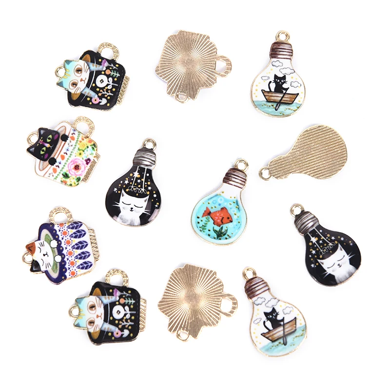 10 шт./компл. эмалированный сплав милый мультяшный котенок чашка кошки подвески