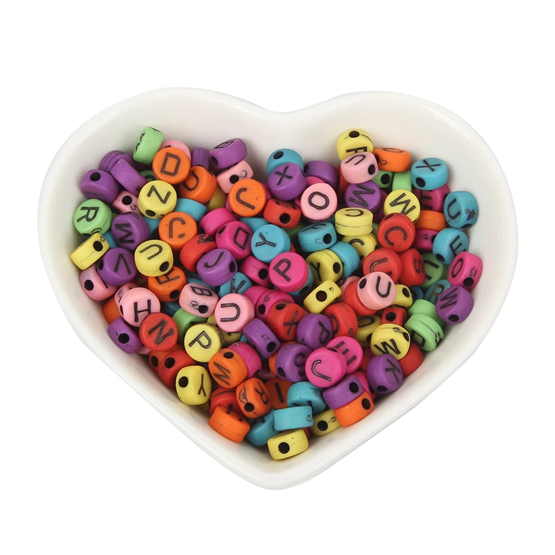 200 шт разноцветные акриловые бусины с буквенным принтом 7 мм для ювелирных