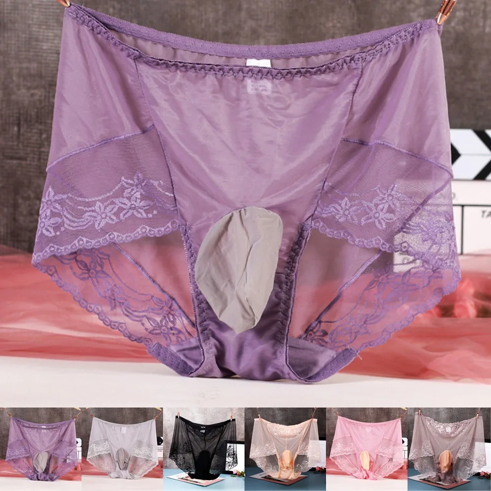 

Sexy Lingerie Mens Panties Erotic Thin Section Sissy Underwear Lace Enhance Pouch See-through Briefs Pants Hot Sale