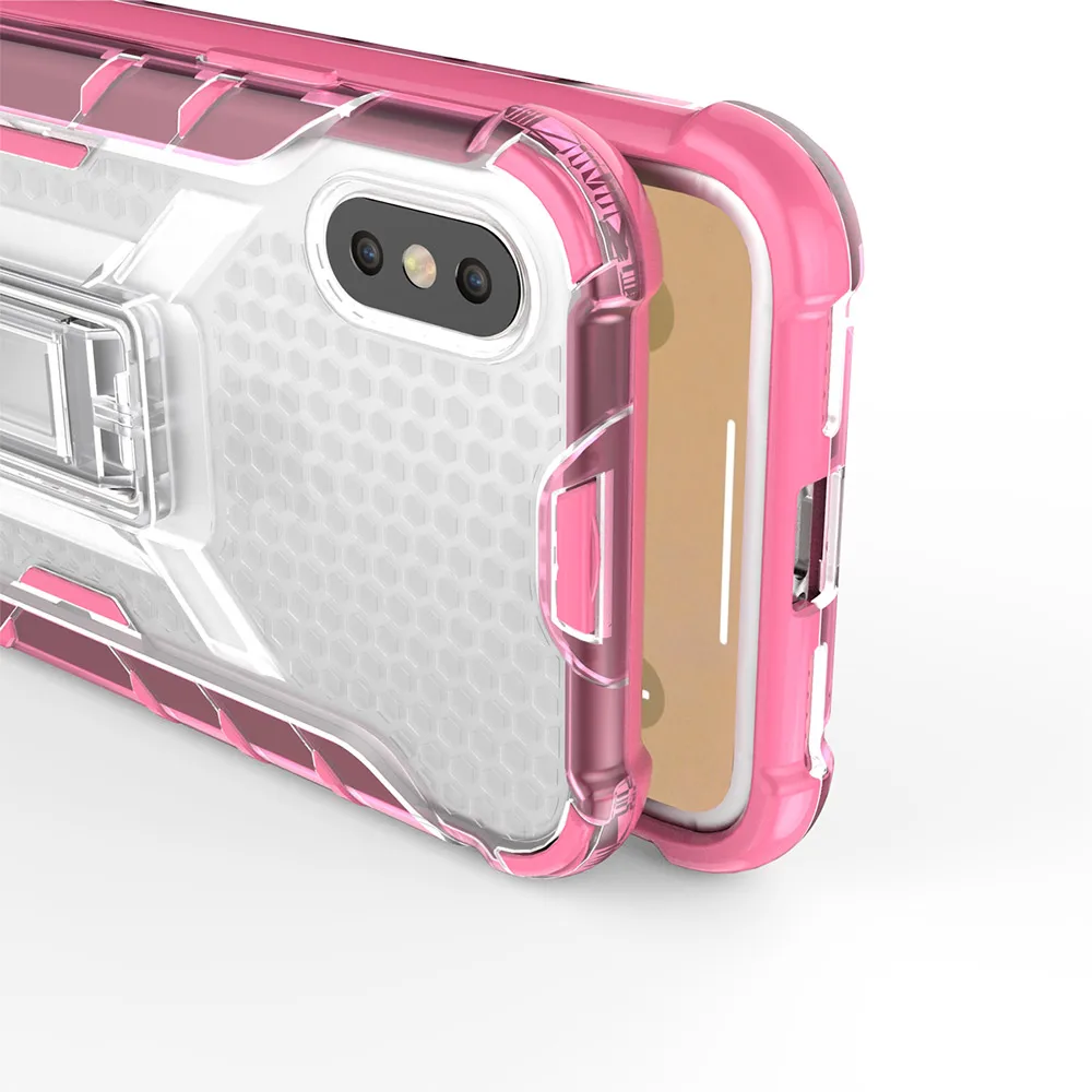 Luxury Shockproof Phone Case For iPhone X XS 6 6S 6Plus 7 7Plus 8 Plus Colorful Transparent Kickstand TPU+PC Back Cover Cases |