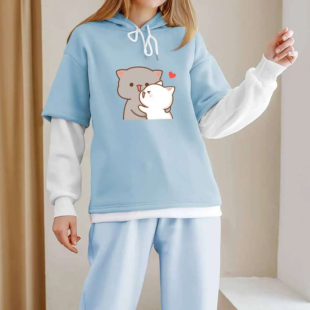 

Женская толстовка Ulzzang Harajuku, милый свитшот с рисунком кота и круглым вырезом, уличная одежда