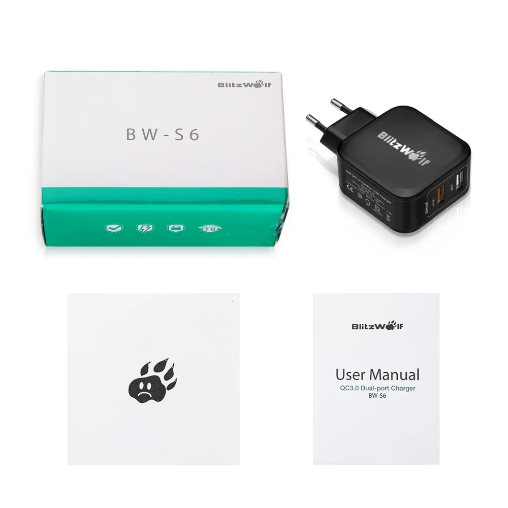 BlitzWolf QC3.0 USB адаптер для путешествий с европейской вилкой зарядное устройство для мобильного телефона быстрое зарядное устройство для iPhone 11X8 Plus для samsung смартфона