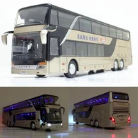 sale high quality 132 alloy pull back bus modelhigh imitation double sightseeing busflash toy vehicle free shipping
