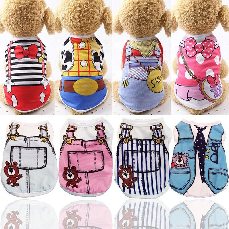

Cartoon Dog Fake Sling Vest Pet Summer Cartoon Shirt Teddy Bichon Dog Clothes Cat Mesh Breathable Clothes Puppy Vest