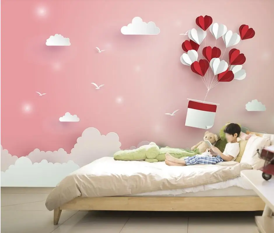 

AINYOOUSEM Cartoon heart shaped paper cut children's room background wallpaper papel de parede 3d wallpaper wallpapers stickers