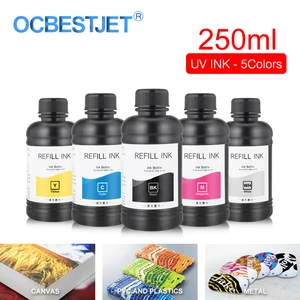 250 мл 5 бутылокнабор светодиодных УФ-чернил для DX4 DX5 DX6 DX7 печатающая головка для Epson 1390 R1800 R1900 4800 4880 7880 9880 УФ планшетного принтера