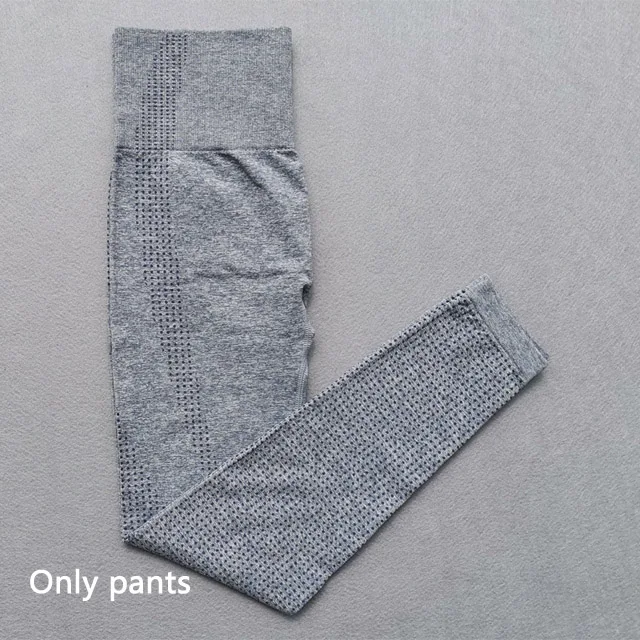 Gray blue pants Женский спортивный костюм из 2 предметов, футболки с длинным рукавом, укороченный топ, бесшовные Леггинсы для йоги, комплект для йоги, одежда для спортзала, фитнес-костюм, комплект для тренировок - Цвет: Gray blue pants
