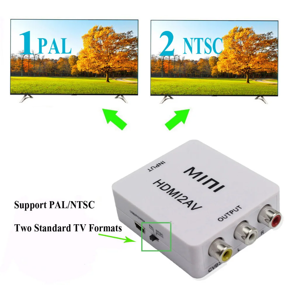 Композитный адаптер преобразователь 1080P Mini HD в RCA AV аудио видео кабель CVBS