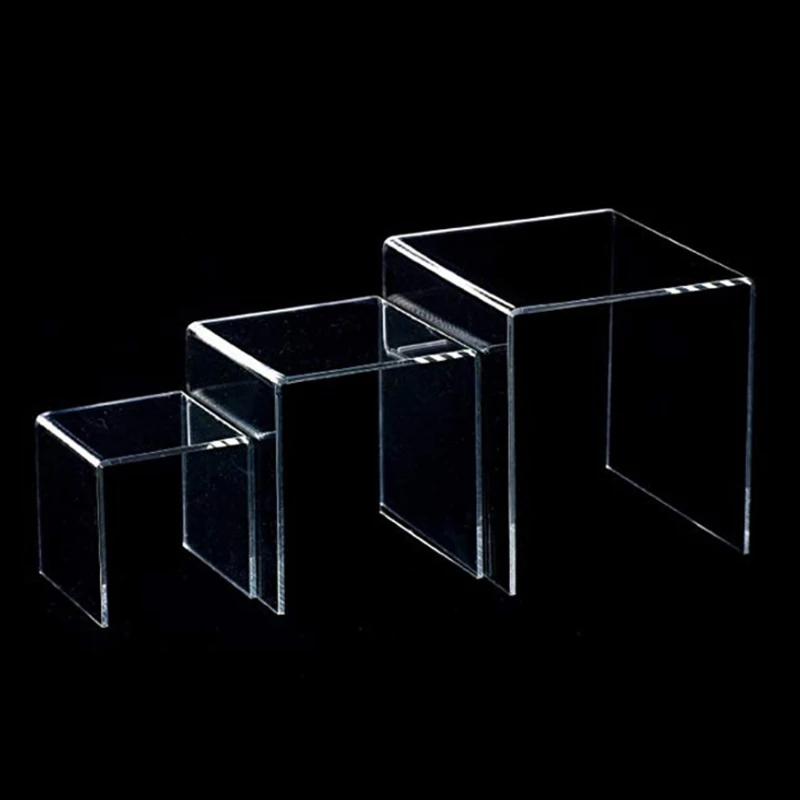 

Square Acrylic Clear 3 Size Riser Display Stands Showcase Set to Set up Jewerly K3KF