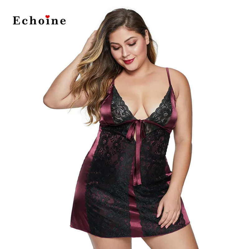 

Sexy Lace Fetish Plus Size Babydoll Dresses Women Bodycon Chemise Lace Up Hollow Out Patchwork Plus Size Flirty Bedtime Apparel