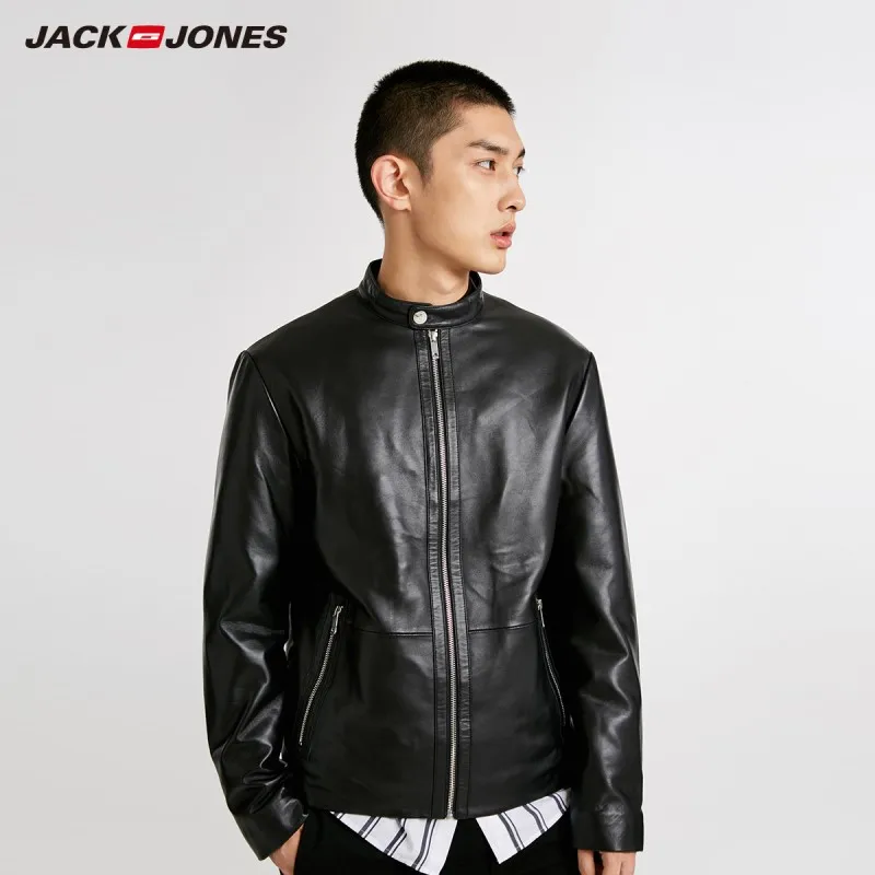 JackJones зимняя мужская повседневная овечья кожаная куртка 218428504|Мужские кожаные