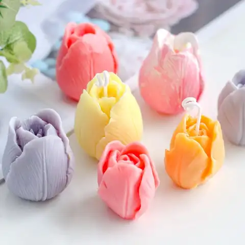 Форма в виде свечи-тюльпана, силиконовая 3D форма «сделай сам», форма для цветов, мыла, шоколада, торта, форма для воска, формы для мыла, товары ...