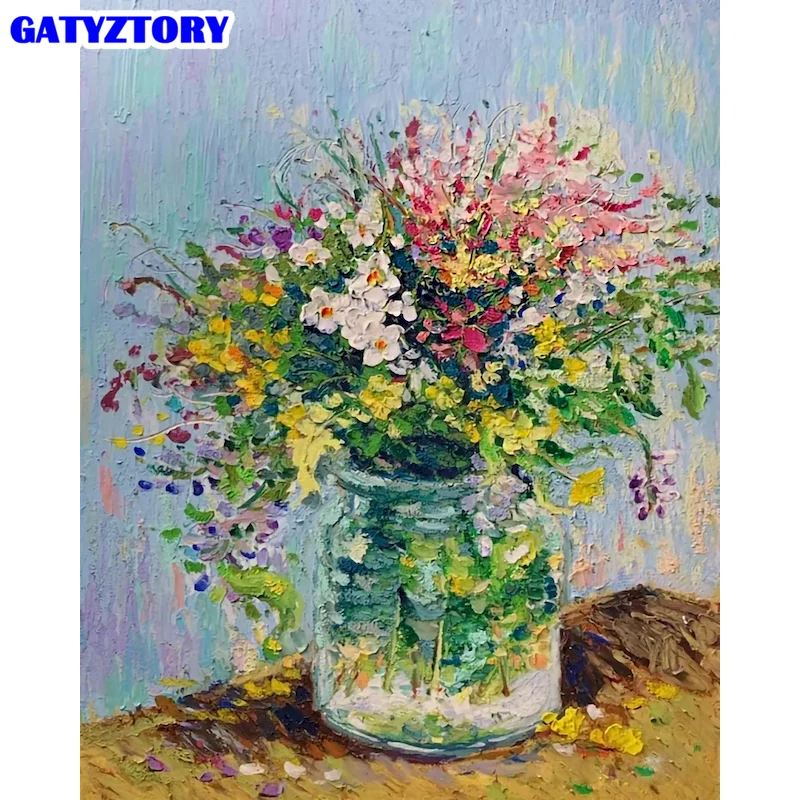

GATYZTORY Flower Oil Painting By Numbers DIY Room Wall Art Pictures By Number Flowers For Adults Home Decoration 50x40cm