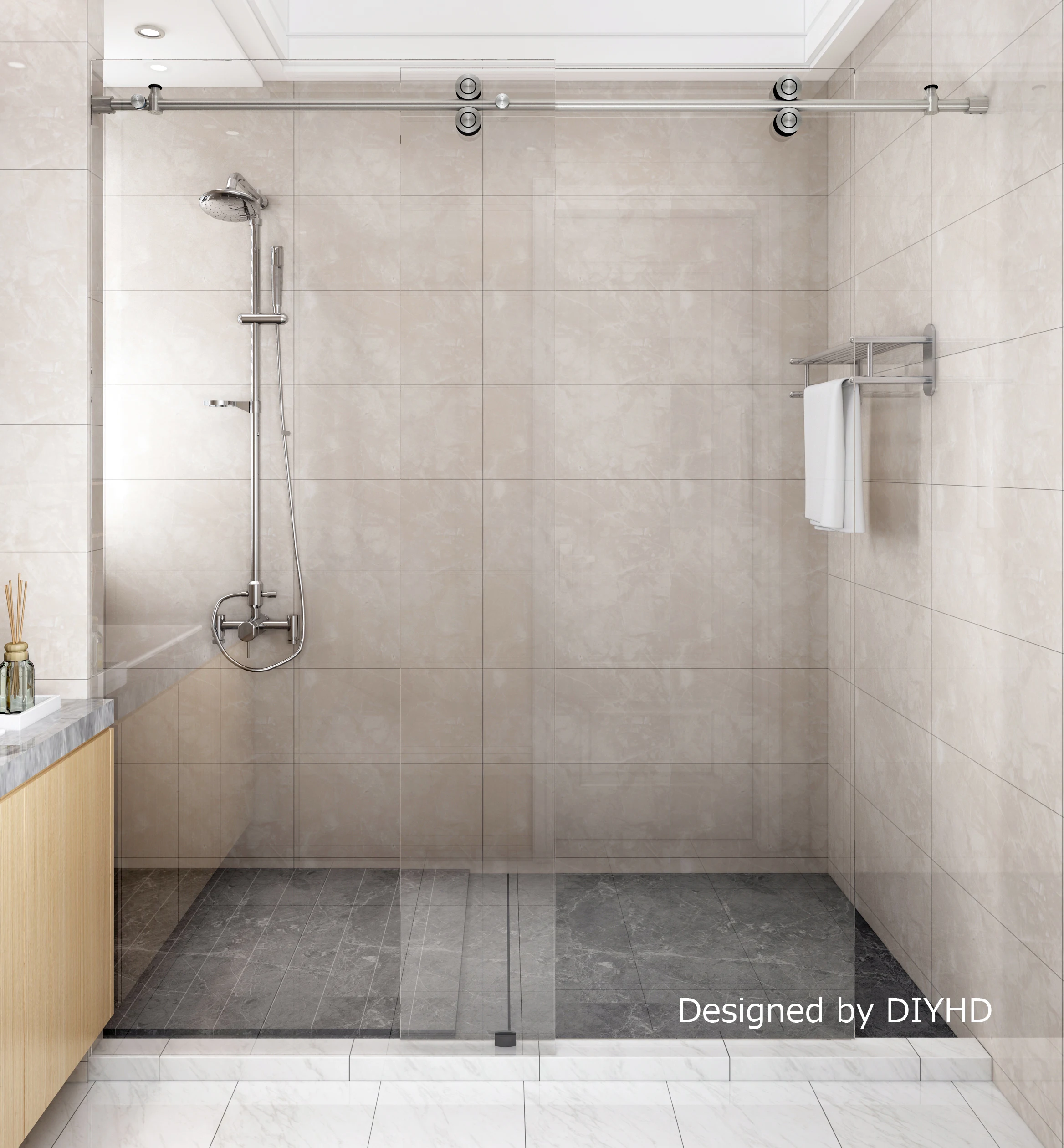 DIYHD бескаркасная душевая дверь двойной ролик раздвижная направляющая из