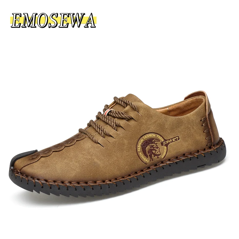

EMOSEWA Classic Men Casual Shoes Men Loafers Split Leather Shoes Men Flats Handmade Lace-up Hot Sale Moccasins Shoes Big Size 47