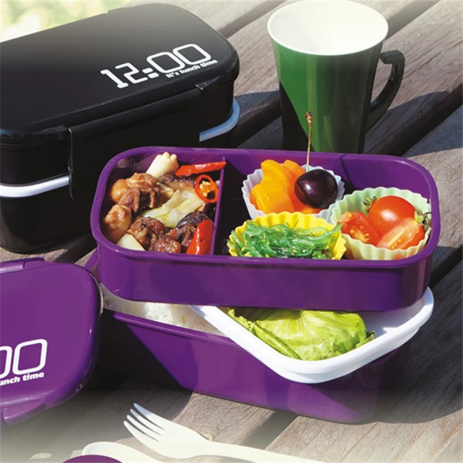

12pcs EMS High-grade 1400ml Capacity Double Layer Plastic Lunch Box Microwave oven Bento Box Food Container Lunchbox BPA Free