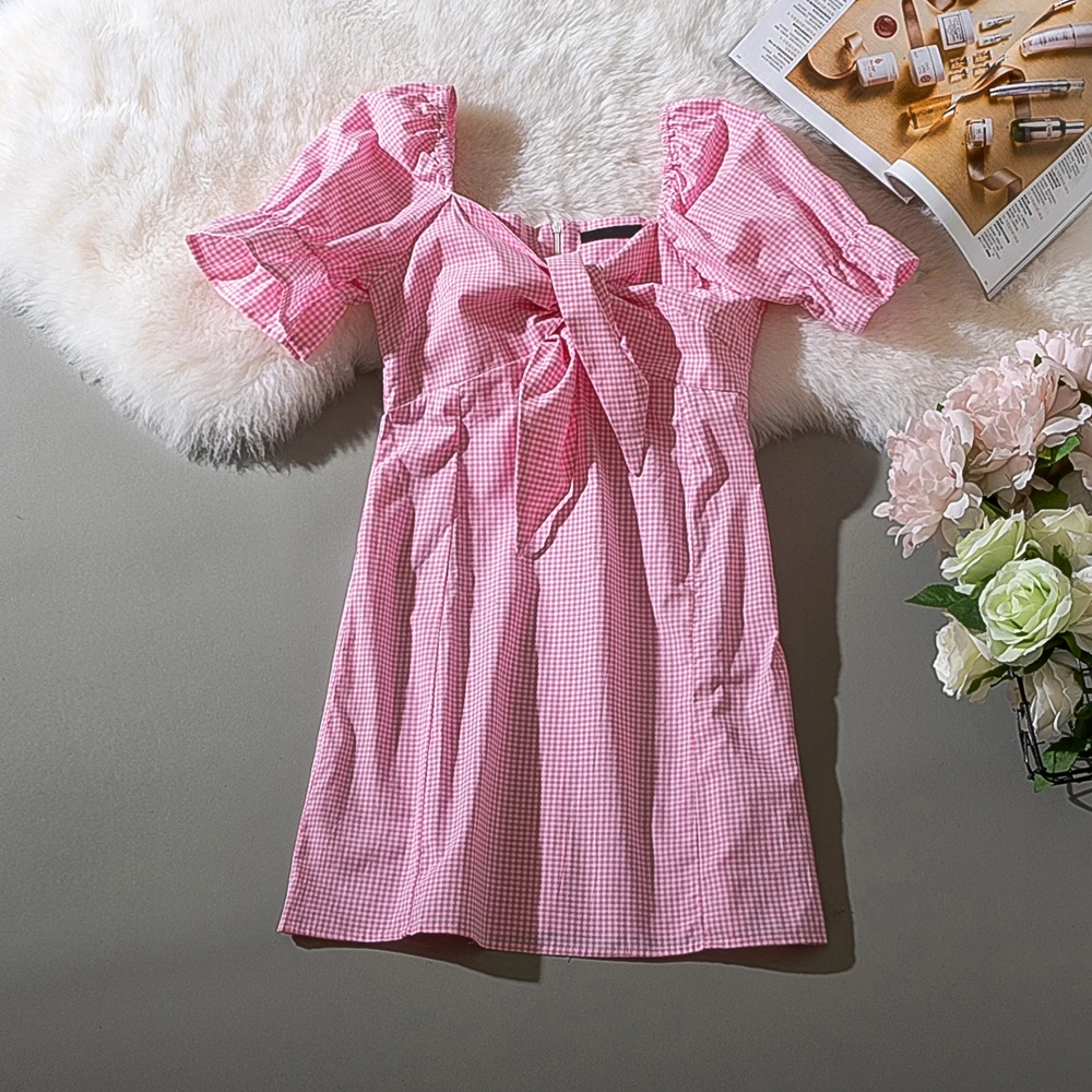 Женское клетчатое платье Cthink красное модное мини-платье с коротким рукавом
