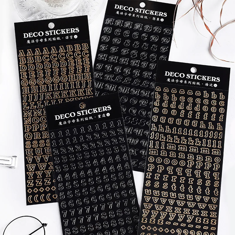 

4 Designs Ins Style Magic Letter Series Bronzing Creative Manual DIY Decorative Collage Material Sticker