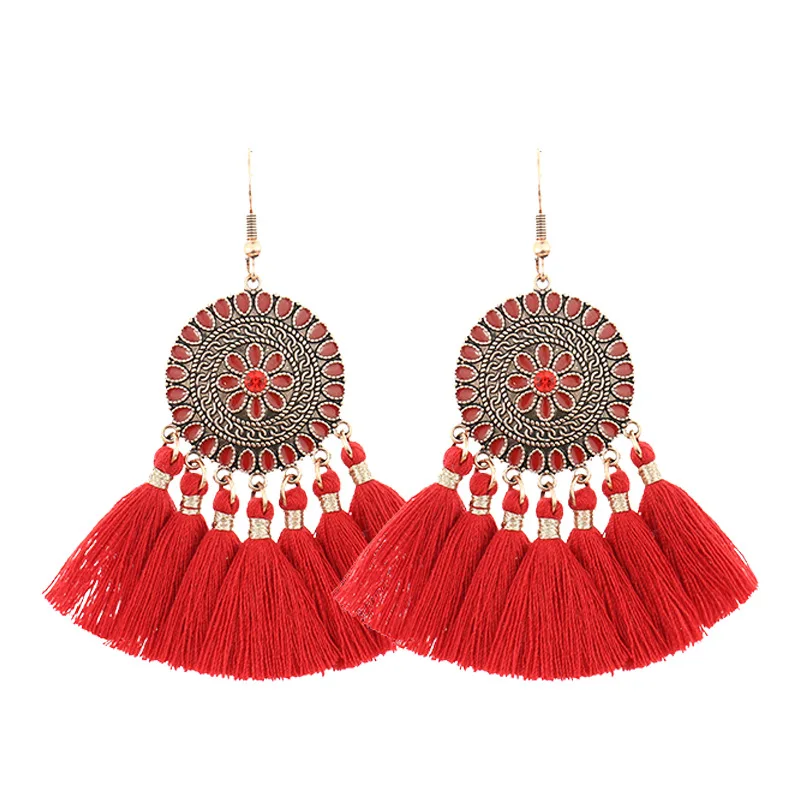 

Red new year simple earrings female Chinese style festive geometric accessories bridal tassel earrings