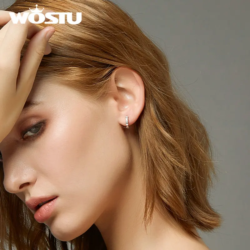 WOSTU дизайн подлинные 925 пробы серебряные серьги-кольца Горячая мода блестящие серьги в форме сердца подарок на свадьбу BKE777