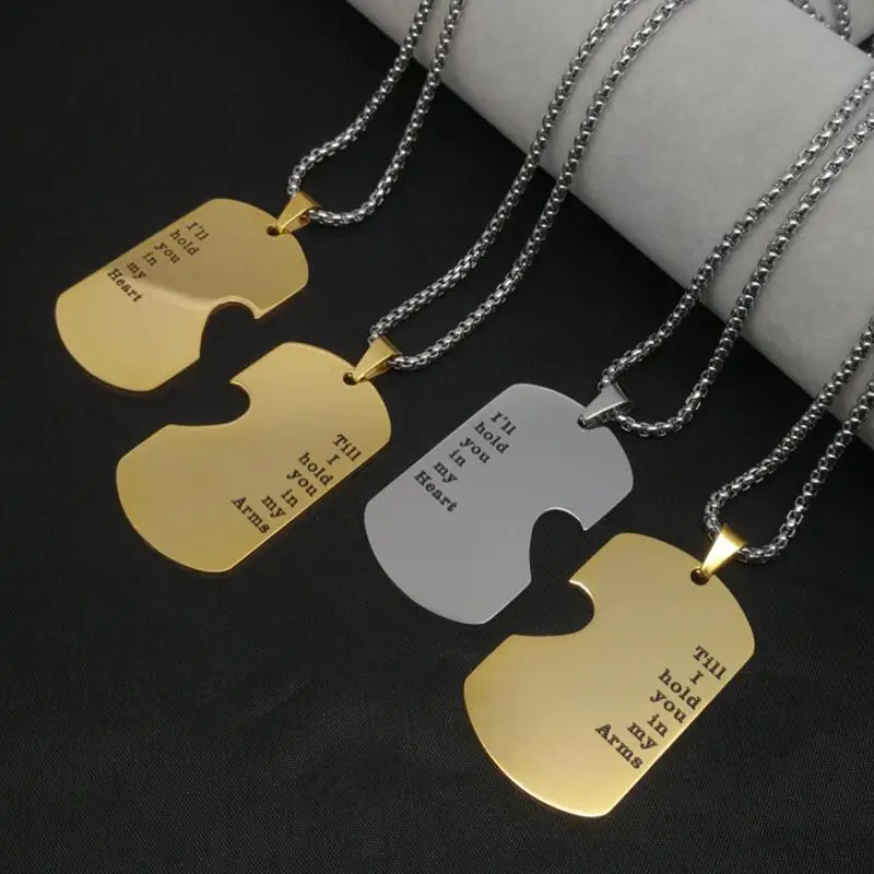 LOOKER Lover's Heart Puzzle Dog Tag Pendant Necklace For Couple Stainless Steel Men Women Promise Jewelry Wedding | Украшения и