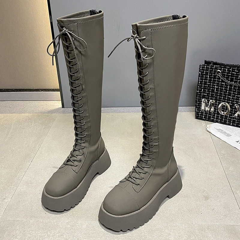

Женские сапоги до колена из искусственной кожи, на платформе
