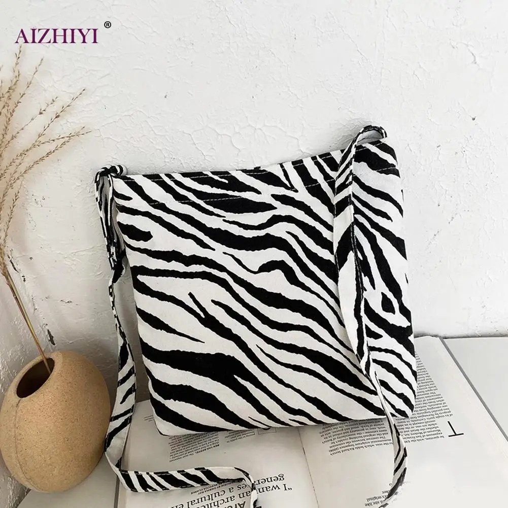 

Youth Ladies Simple Versatile Bag Portable Women Canvas Shoulder Tote Female Zebra Street Shoulder Top-handle Bags