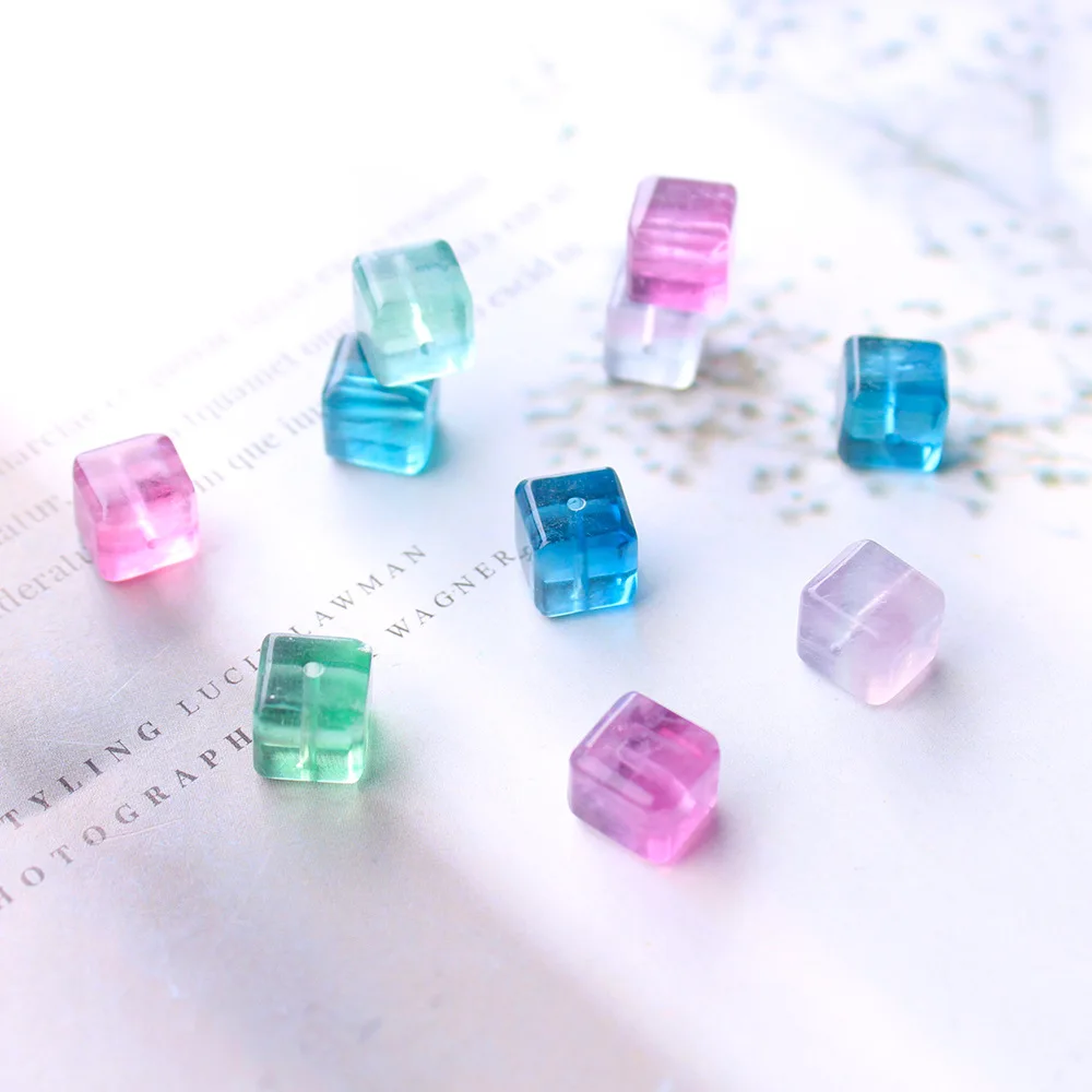 

Кубики из флюорита натурального цвета и граненые бусины Aura, аксессуары из натурального кристалла кварца для изготовления ювелирных издели...