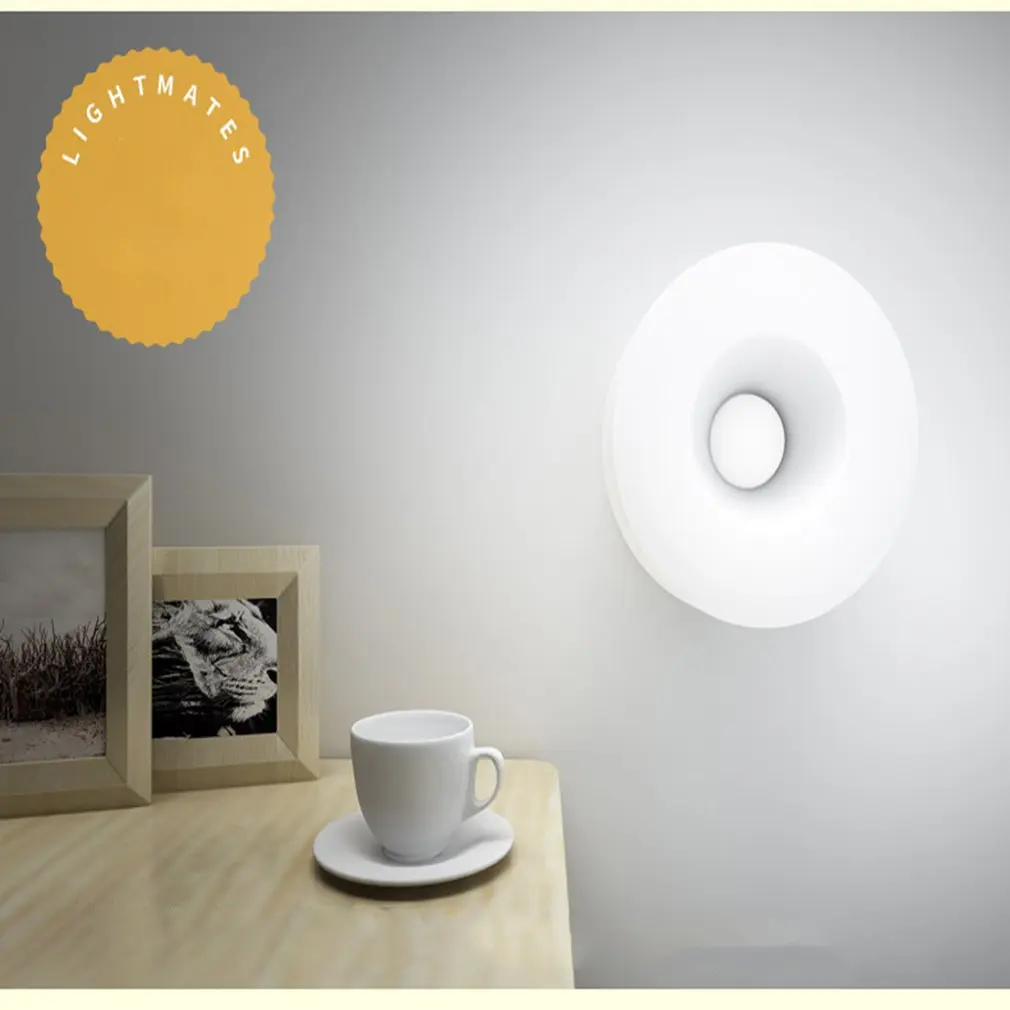 

LED PIR Body Motion Sensor Wall Light Night Light Rechargeable Wall Lamp Smart Bedside Cabinet Lamp Round LED Lamp Home Light