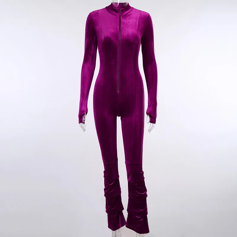 

Fleece long-sleeved skirt pleated jumpsuit women European and American novel home casual warmth simple style