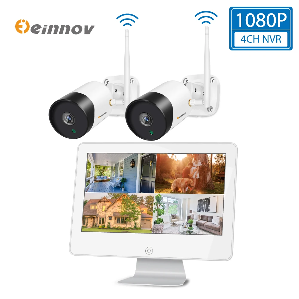 Einnov 4CH NVR комплект наружного видеонаблюдения 2MP Беспроводная система 1080P HD 12