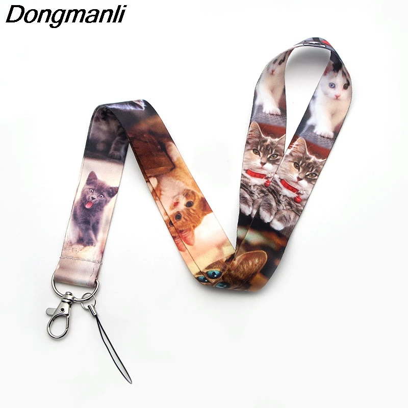 PC107 милый кот lanyards держатель удостоверения личности ID карты пройти тренажерный зал мобильный телефон USB бейдж держатель повесить веревку Lariat шнур КЛЮЧИ