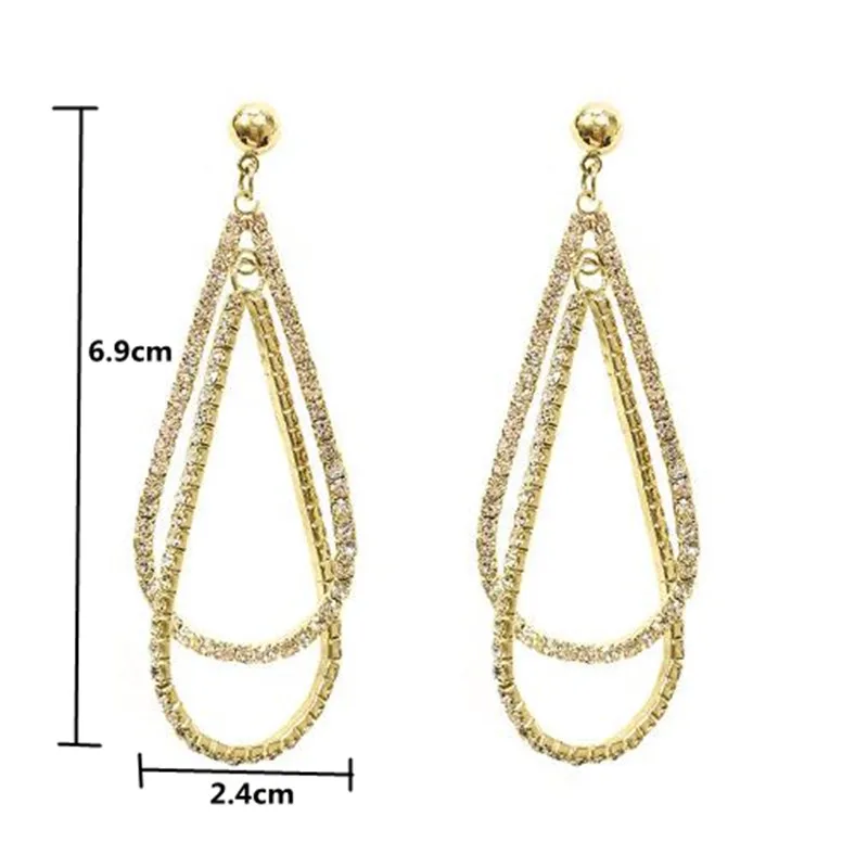 

2019 korean Luxury Crystal Drop Earrings Gold Silver Color Geometric Rhinestone Dangle Earrings for Women Wedding Party Jewelry