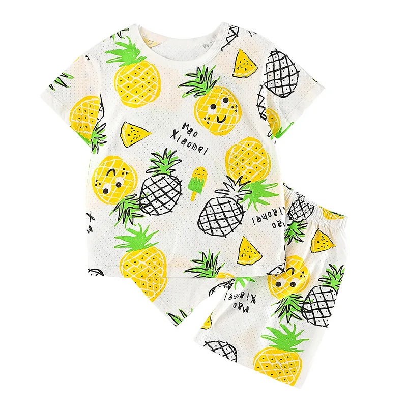 

Summer Boutique Kids Clothing Short Sleeve Cartoon Breathable T-shirt Elastic Band Shorts Kids Boutique Clothing Wholesale