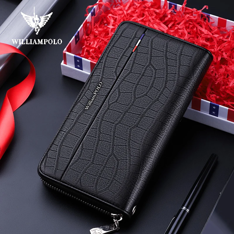 Genuine Leather Anti-Theft Credit Card Long Wallet RFID Men Purse  Zipper Business Clutch Bag Accordion Card Holder Large Purse