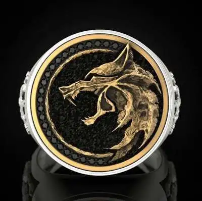 

Classic Wolf Head Rings for Men Vintage Fashion Silver Gold Double Color Ring Male Animal Punk Street Hip Hop Party Jewelry