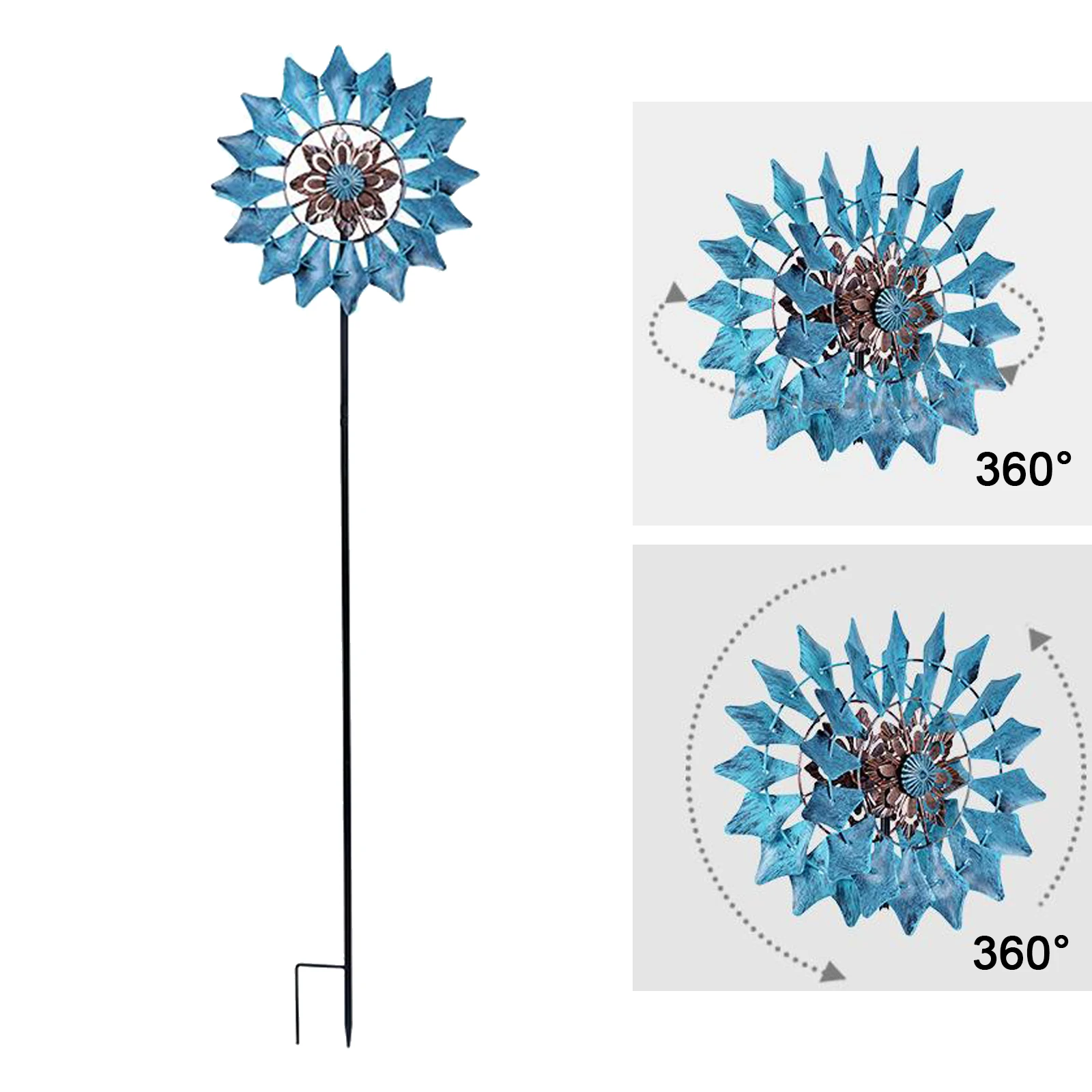 

Solar Wind Spinner Solar Powered Glass Ball Multi Color Seasonal with Dual Direction Metal Sculpture Construction for Yard Lawn
