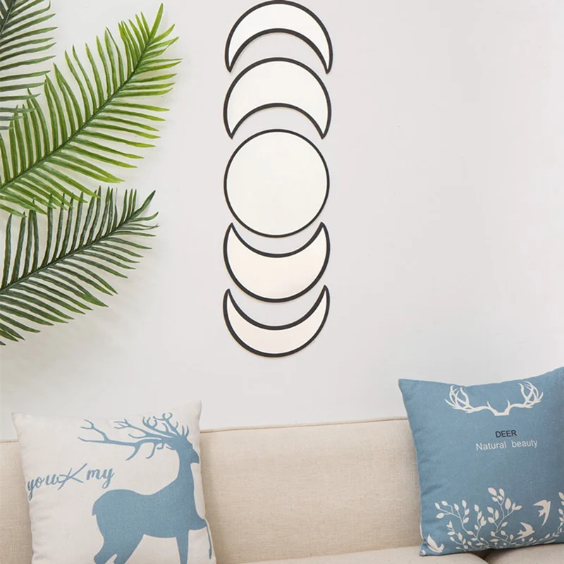 

Nordic Style Decorative Mirror Acrylic Moonphase Mirrors Interior Design Wooden Moon Phase Mirror Bohemian Wall Decoration