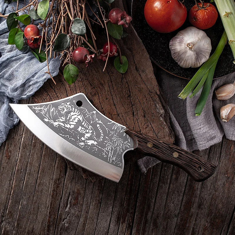 Нож для мяса мясника изображение тигра рукоятка из нержавеющей стали | Дом и сад