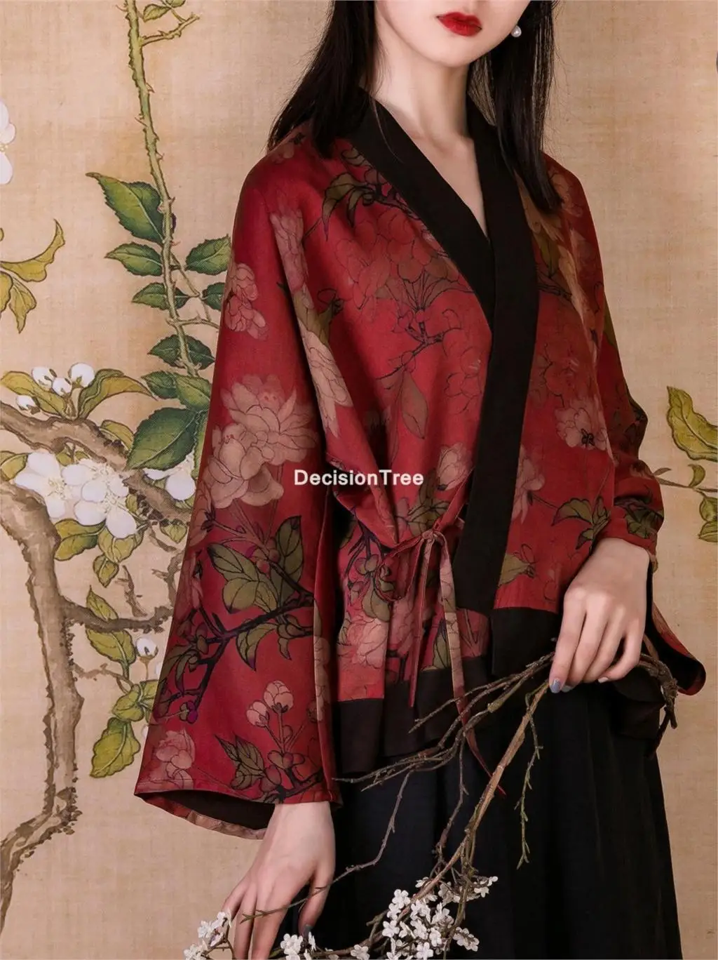 

Блузка Женская атласная в традиционном китайском стиле, повседневная классическая рубашка, топ в стиле Ципао с винтажным принтом, топ в сти...
