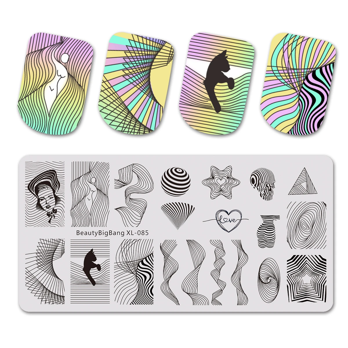 Beautybigbang 6*12 см. пластины для нейл-стемпинга с геометрическими линиями и волнами, прямоугольные шаблоны для печати изображений