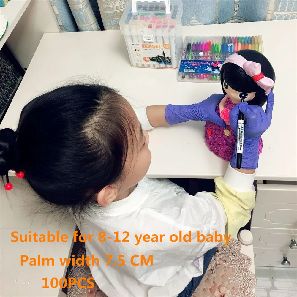 100 шт. детские одноразовые нитриловые перчатки латексные защитные домашние