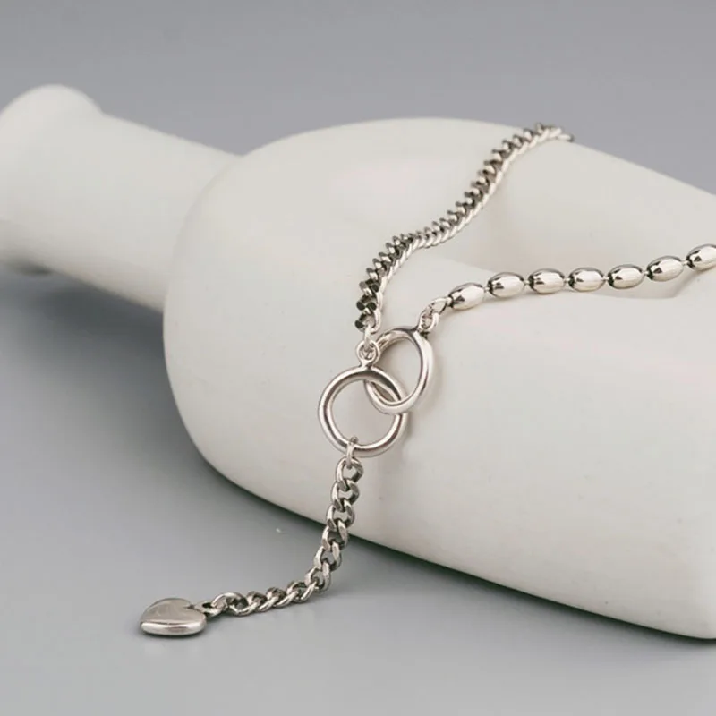 

Foxanry 925 Sterling Silver Necklace New Trend Hip Hop Vintage Couples Splicing Chain LOVE Heart Party Jewelry Gifts Wholesale