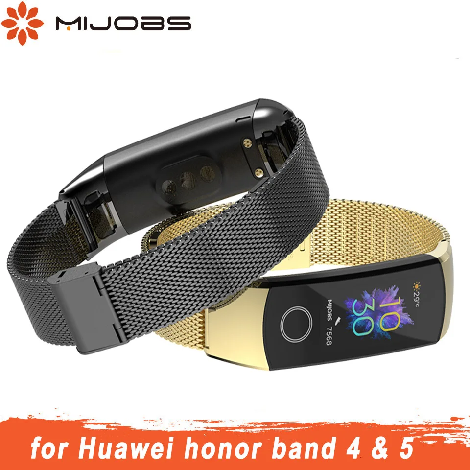 Mijobs металлический ремешок для huawei Honor Band 5 Смарт-часы браслет ремешок для Honor Band 4 ремешок стальной браслет аксессуары