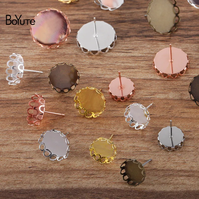 

BoYuTe (100 Pieces/Lot) Fit 10-12-14-16MM Cabochon Blank Earring Base Diy Earring Settings Handmade Jewelry Materials