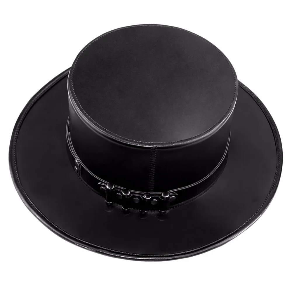 Punk Adult Black Riveted PU Leather Hat Halloween Plague Cosplay Steampunk Flat Hat Gothic Costume Anime Travel Accessories S1