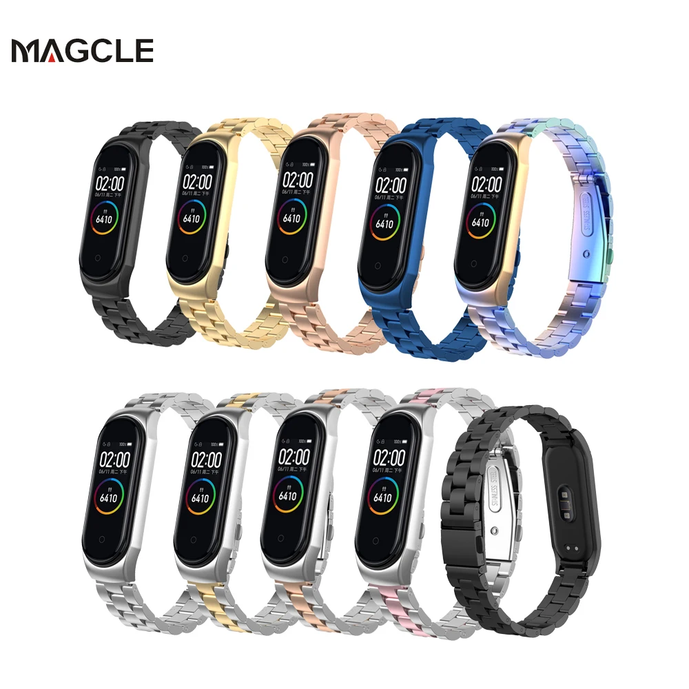 Ремешок сменный металлический для Xiaomi Band 5 браслет из нержавеющей стали Mi band 6 4