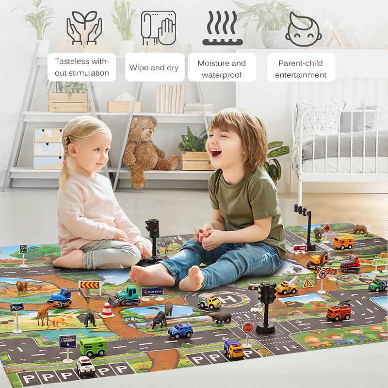 

Family Interactive Children Game Playing Pad Simulated City Map Non Woven Fabric Waterproof Pad Children Cognition Training Toy